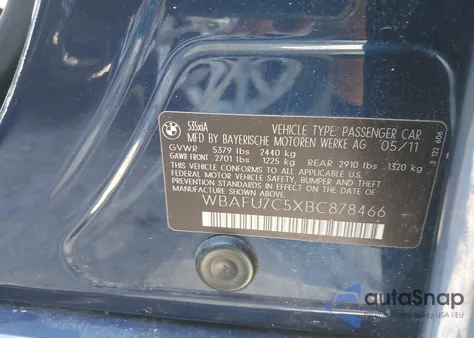 2011 BMW 535I xDrive from USA, damaged, VIN WBAFU7C5XBC878466